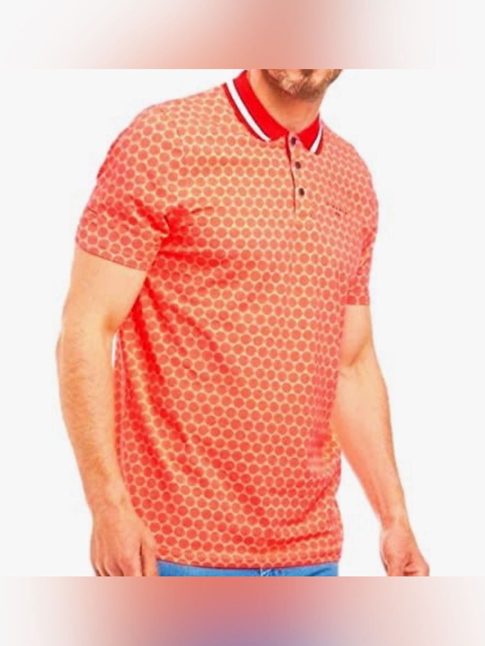 Ted Baker Orange Geo-Pattern Polo with Contrast Collar SZ:7